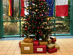 Foto von den Vorbereitungen für den Weihnachtsbaum im Foyer des TGG 2020