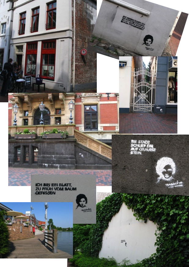 Collage von Graffiti mit Gedichtfragmenten  Mascha Kalékos