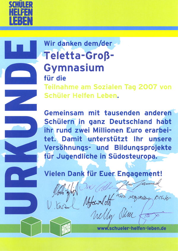 Urkunde über die Teilnahme am Sozialen Tag 2007