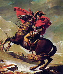 Das Foto zeigt das Gemälde 'Bonaparte beim Überschreiten der Alpen am Großen Sankt Bernhard' von Jacques-Louis David (https://pixabay.com/de/photos/napoleon-bonaparte-frankreich-kaiser-73543/).